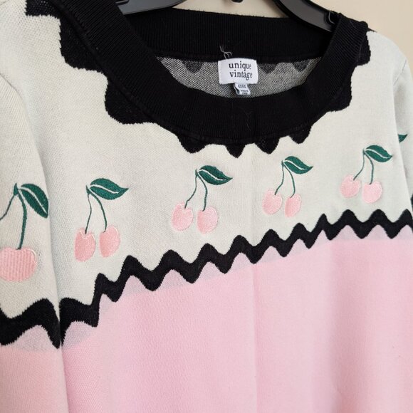 Unique Vintage 3/4 sleeve pink cherries fair isle sweater EUC 4X 5X - Picture 2 of 10
